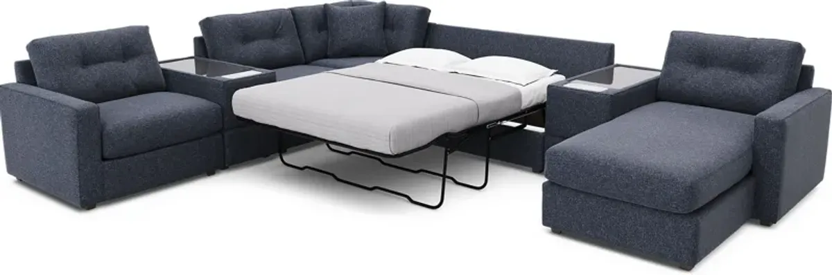 Navy 7 Pc ModularOne Gel Foam Sleeper with Media Consoles