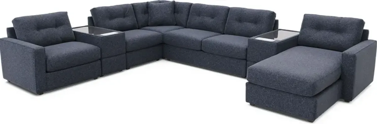 Navy 7 Pc ModularOne Gel Foam Sleeper with Media Consoles