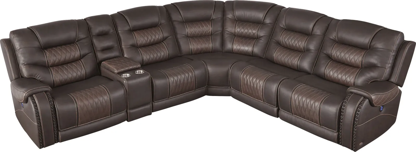 Eric Church Highway To Home Headliner Brown Leather 6 Pc Dual Power Reclining Sectional