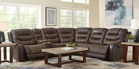 Headliner Brown Leather 6 Pc Dual Power Reclining Sectional