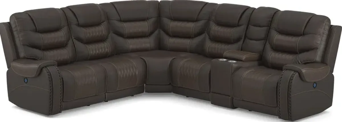 Headliner Brown Leather 6 Pc Dual Power Reclining Sectional