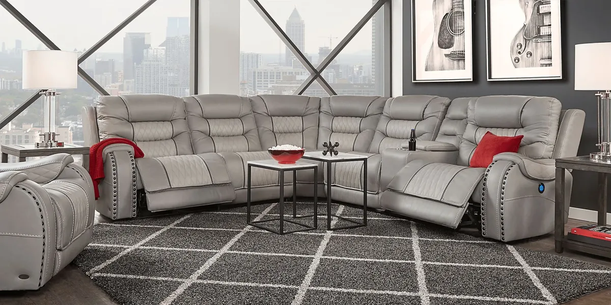 Headliner Gray Leather 6 Pc Dual Power Reclining Sectional