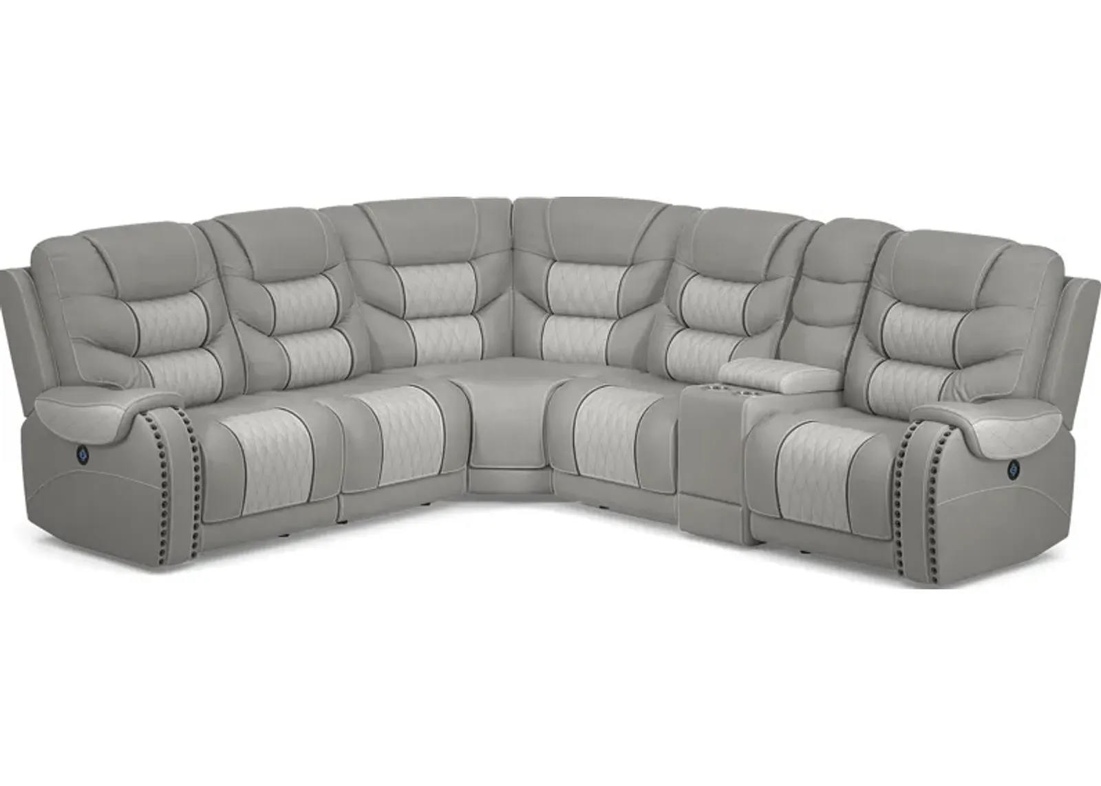 Headliner Gray Leather 6 Pc Dual Power Reclining Sectional