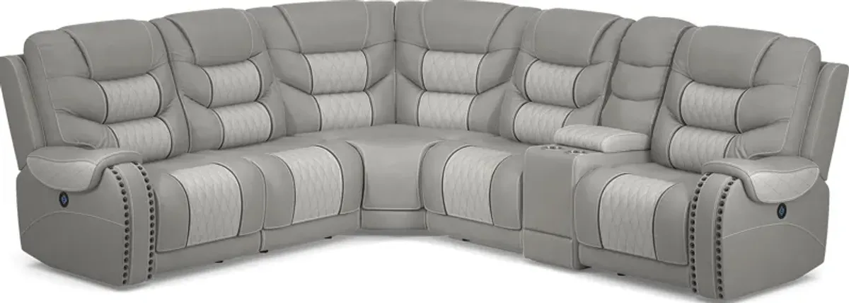 Headliner Gray Leather 6 Pc Dual Power Reclining Sectional