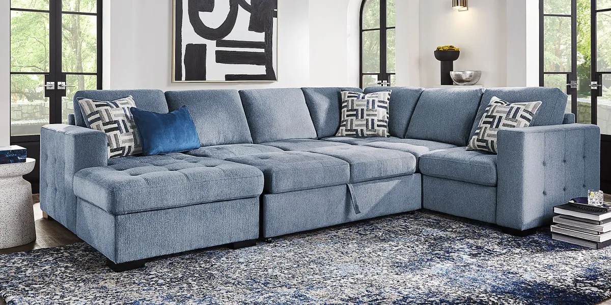 Geneva Blue 6 Pc Sleeper Sectional Living Room