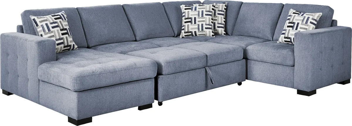 Geneva Blue 6 Pc Sleeper Sectional Living Room