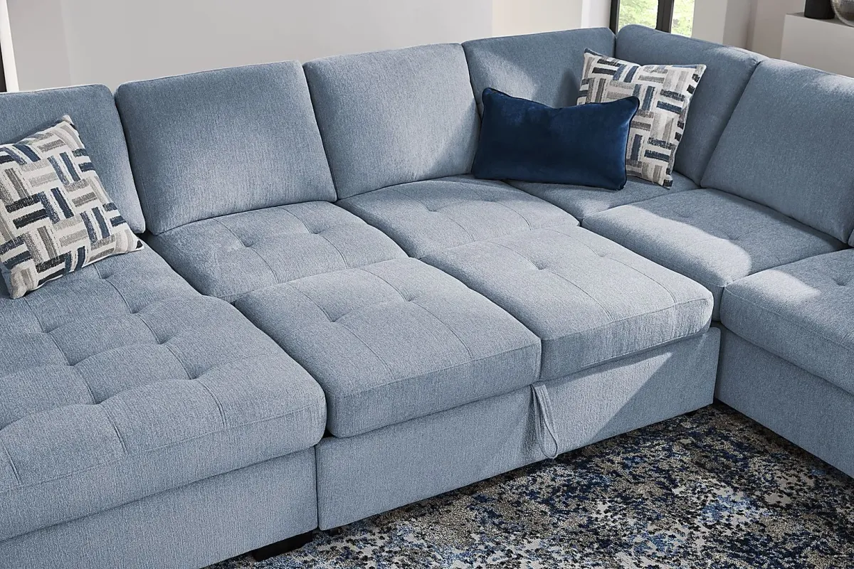 Geneva Blue 6 Pc Sleeper Sectional Living Room