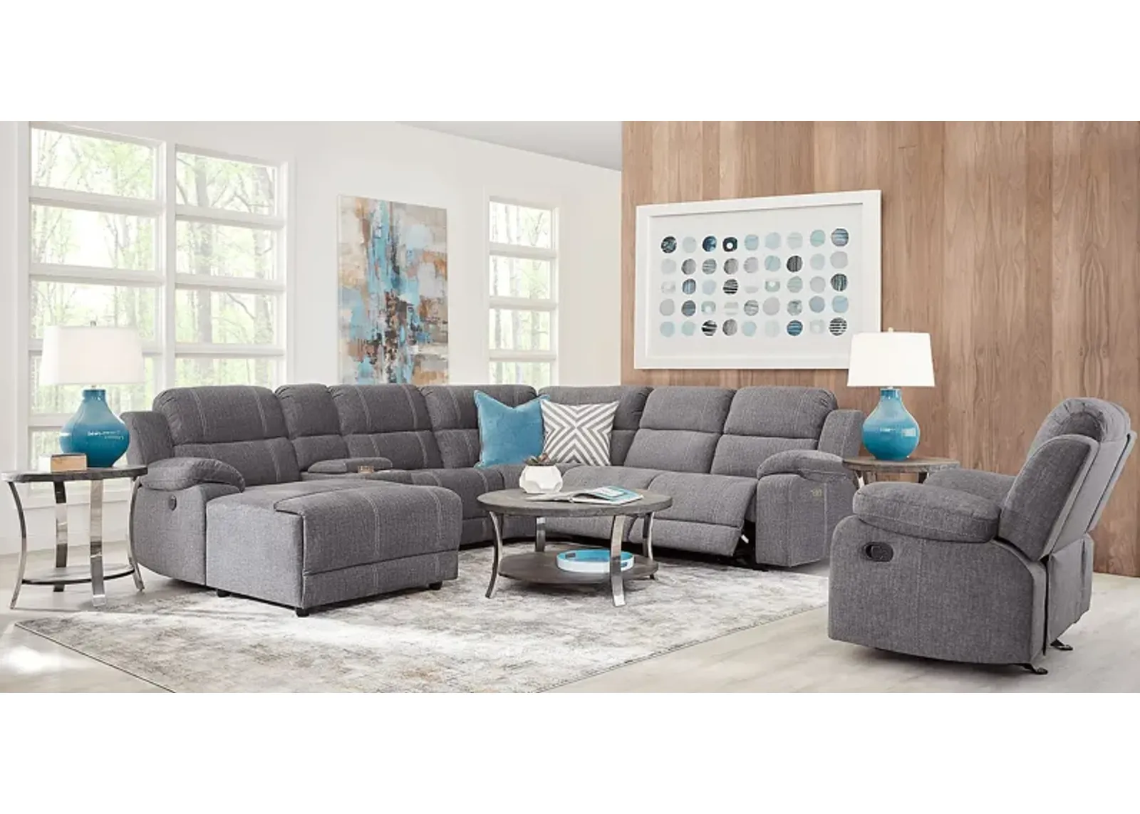 Prescott Point Gray 9 Pc Power Reclining Sectional Living Room