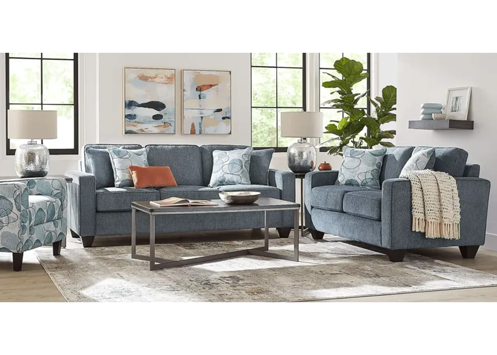 Alanis Bay Blue 7 Pc Living Room with Sleeper Sofa