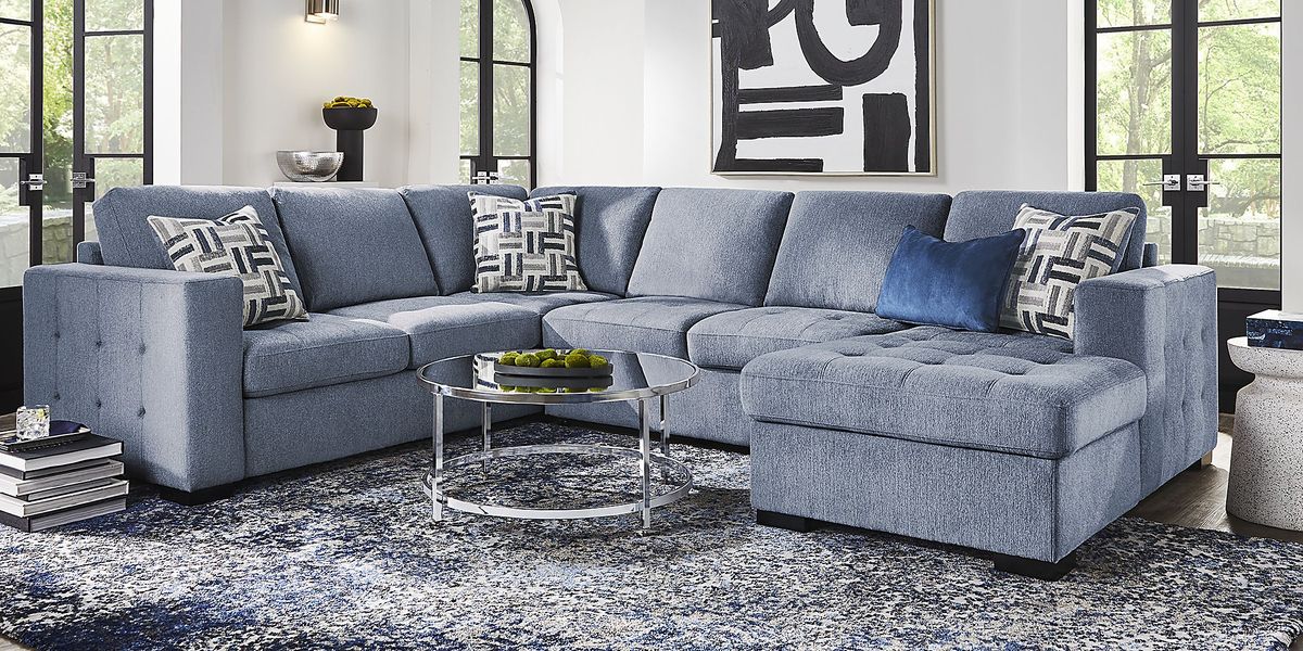 Geneva Blue 6 Pc Sleeper Sectional Living Room