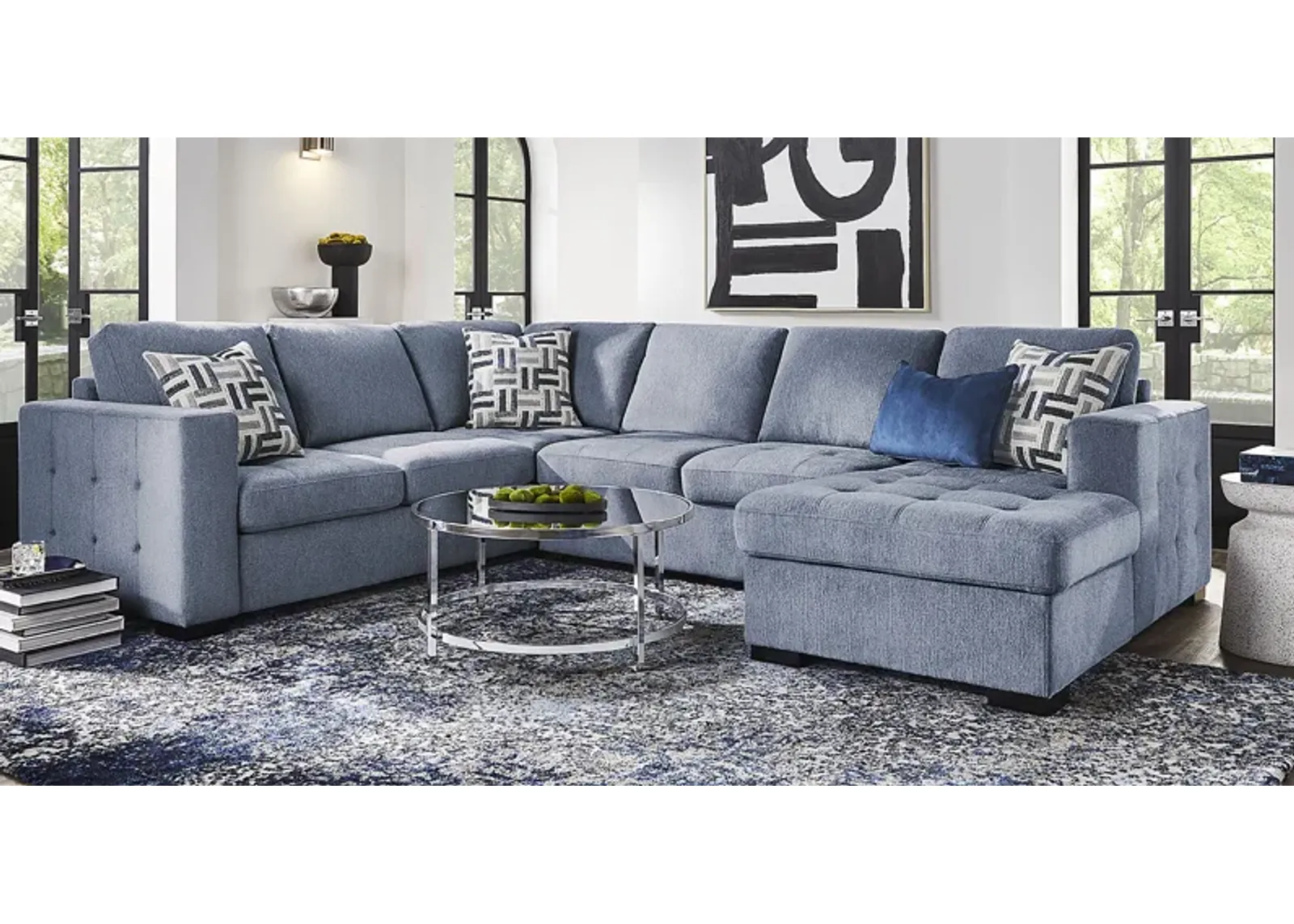 Geneva Blue 6 Pc Sleeper Sectional Living Room