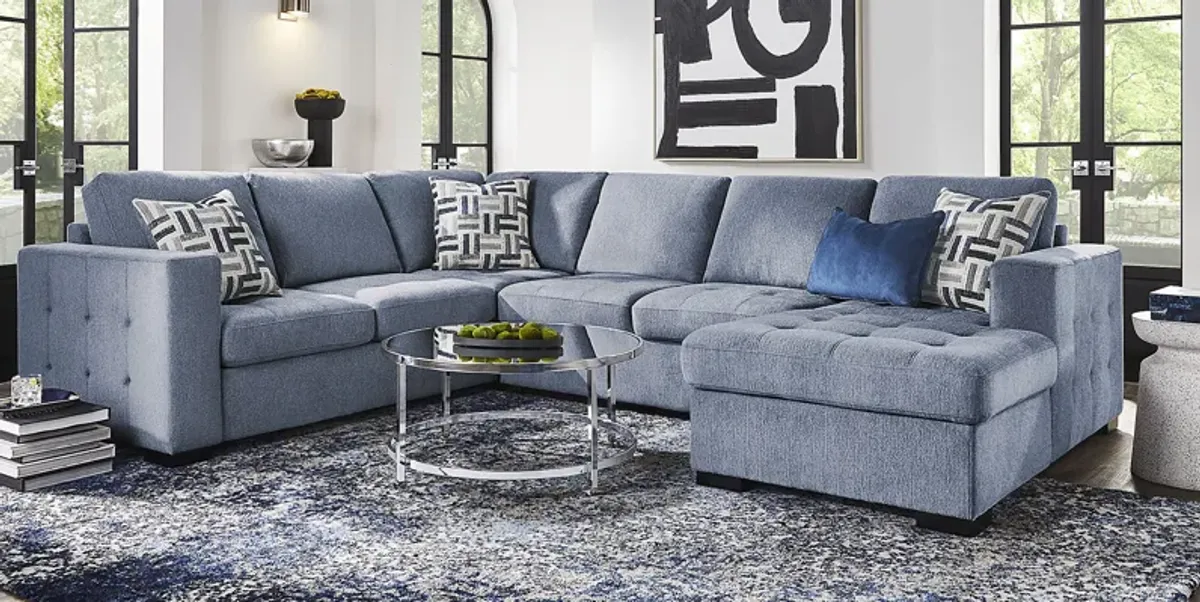 Geneva Blue 6 Pc Sleeper Sectional Living Room