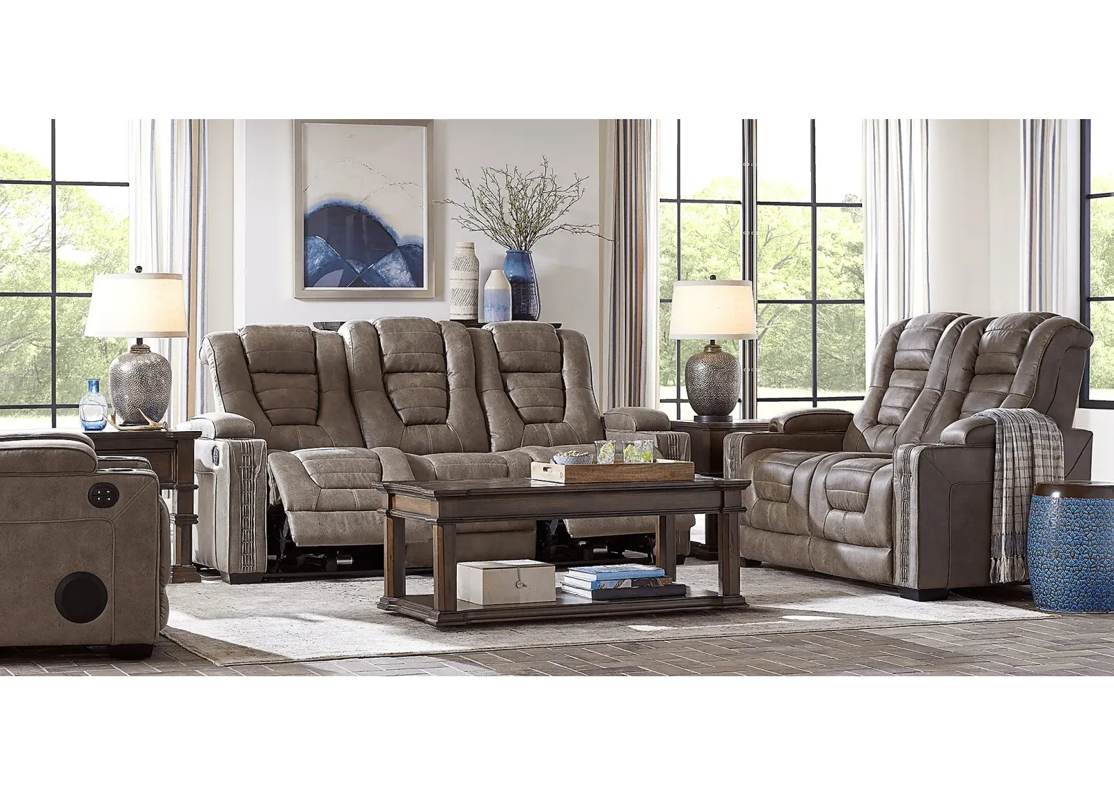 Chief Taupe 3 Pc Living Room with Dual Power Reclining Sofa