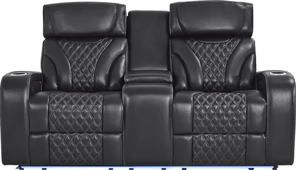 Horizon Ridge Black Leather 7 Pc Triple Power Reclining Living Room with Massage and Heat