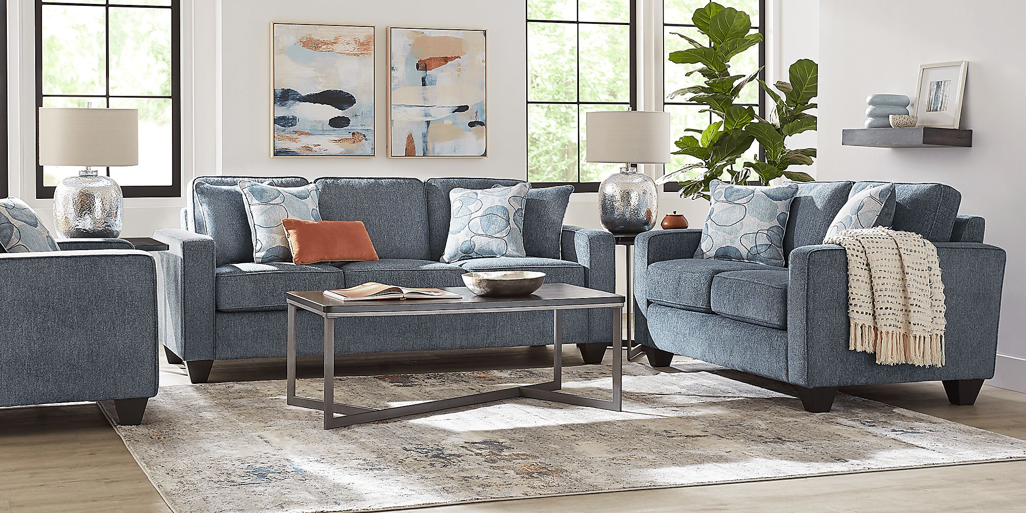 Alanis Bay Blue 8 Pc Living Room