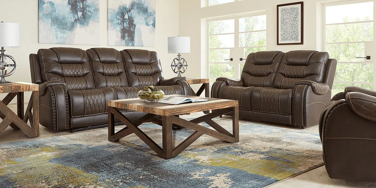 Headliner Brown Leather 8 Pc Living Room with Reclining Sofa