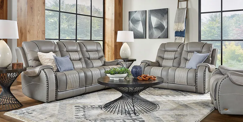 Headliner Gray Leather 8 Pc Living Room with Reclining Sofa