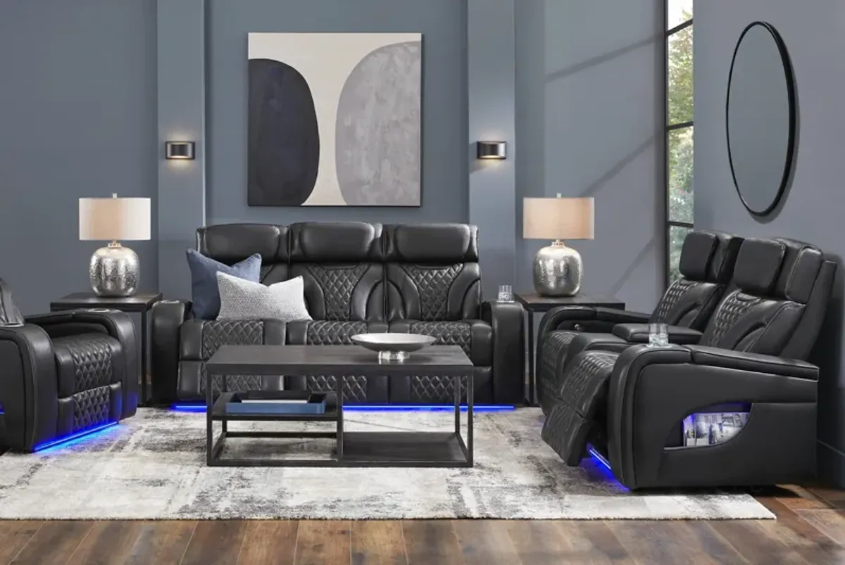 Horizon Ridge Black Leather 6 Pc Triple Power Reclining Living Room with Massage and Heat