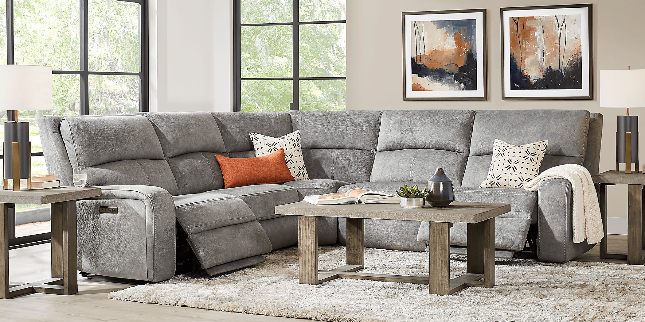 Leighton Gray 5 Pc Dual Power Reclining Sectional