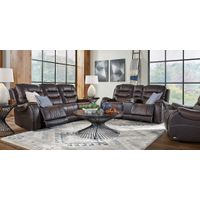 Headliner Brown Leather 5 Pc Dual Power Reclining Living Room