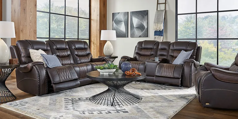 Headliner Brown Leather 5 Pc Dual Power Reclining Living Room