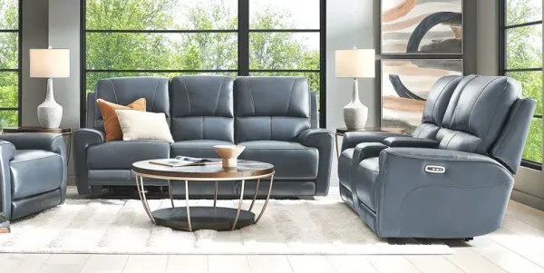 Fremont Blue Leather 5 Pc Dual Power Reclining Living Room