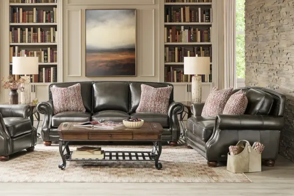 Calvano Lane Gray 5 Pc Leather Living Room