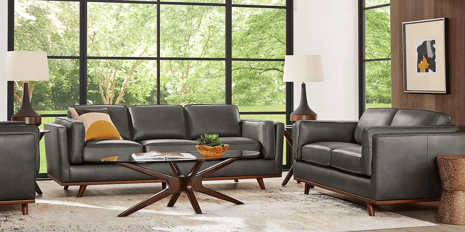 Duluth Gray Leather 5 Pc Living Room