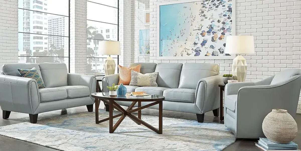 Livorno Lane Aqua Leather 8 Pc Living Room