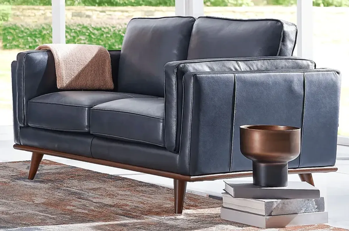 Cassina Court Navy Leather 2 Pc Living Room