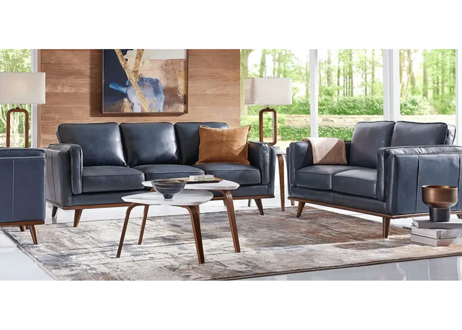 Cassina Court Navy Leather 2 Pc Living Room