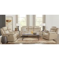 Orsini Beige Leather 7 Pc Dual Power Reclining Living Room