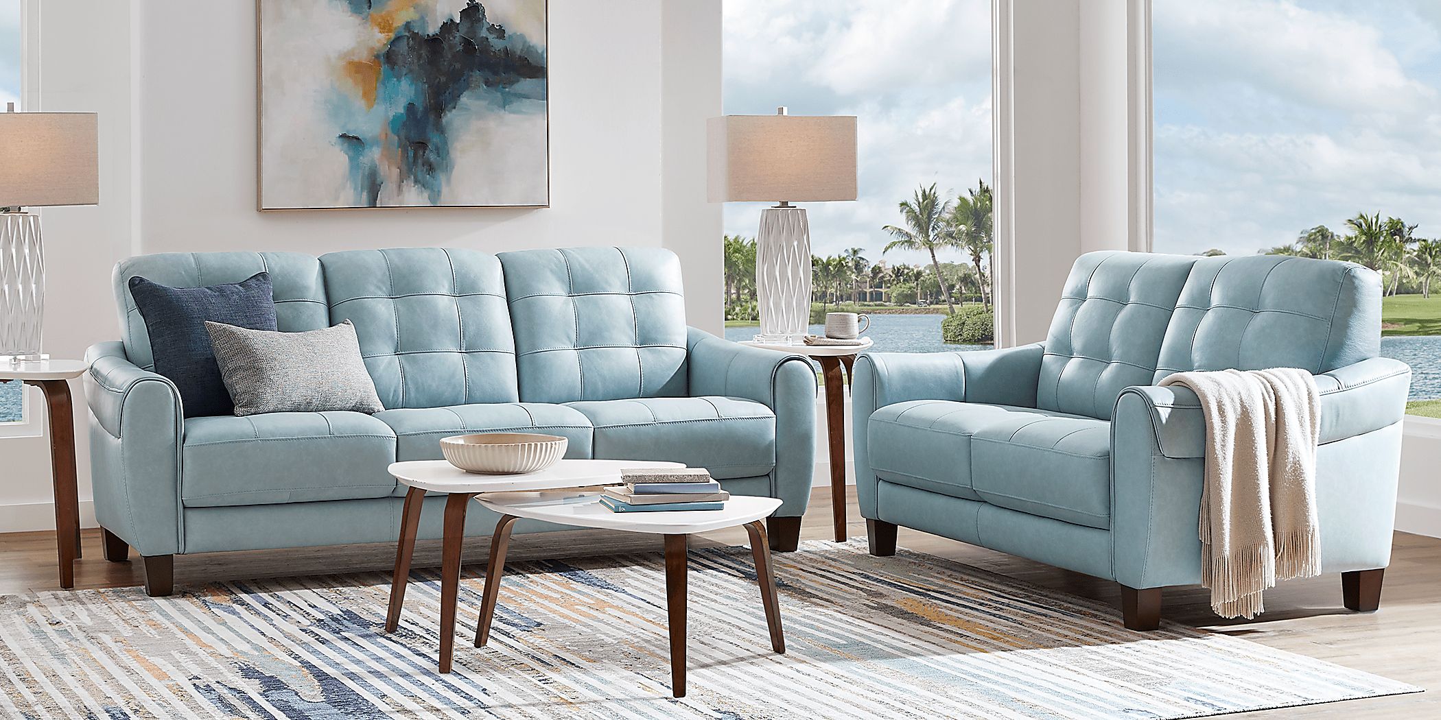 Ventura Square Blue Leather Sofa