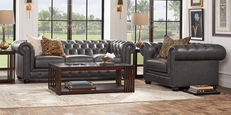 Winchester Way Gray Leather Chesterfield Sofa