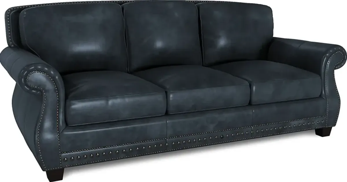 Calvano Blue Leather Sofa