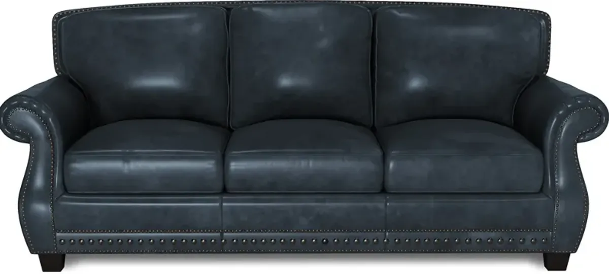 Calvano Blue Leather Sofa