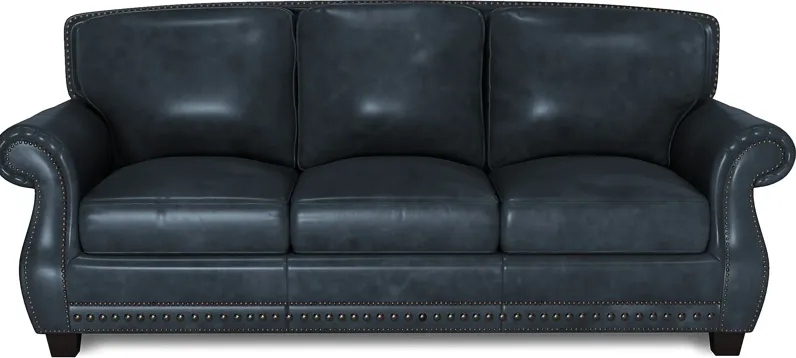 Calvano Blue Leather Sofa