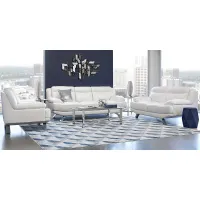 Zamora White Leather 3 Pc Living Room