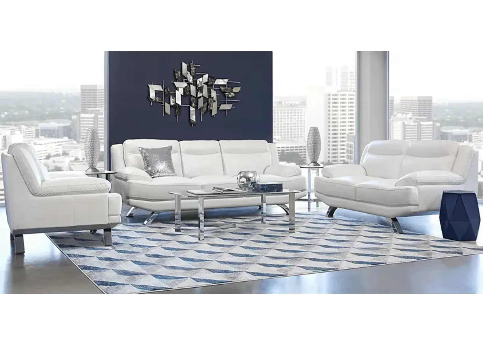 Zamora White Leather 3 Pc Living Room