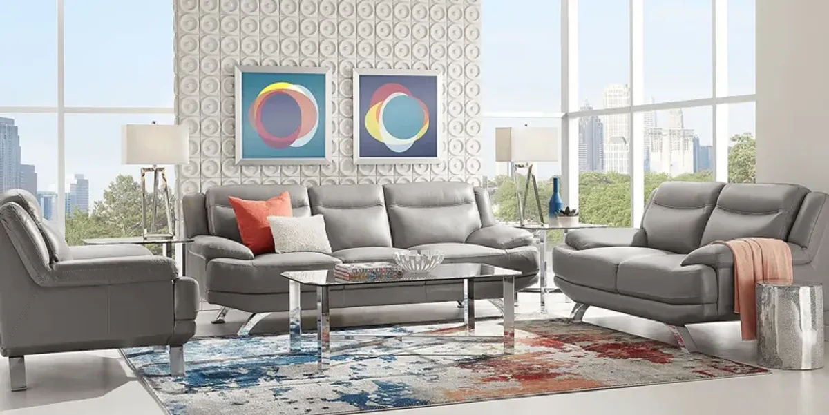 Zamora Gray Leather 3 Pc Living Room