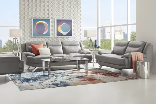 Zamora Gray Leather 3 Pc Living Room