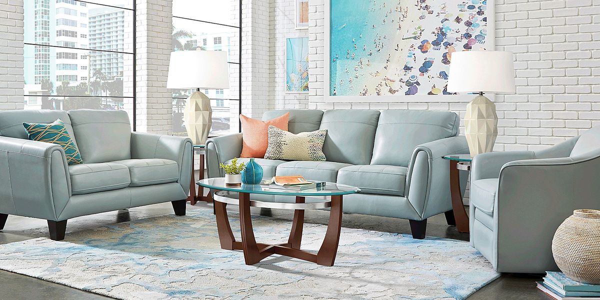 Livorno Lane Aqua Leather Sofa