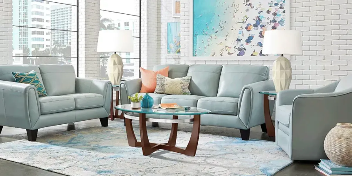 Livorno Lane Aqua Leather 5 Pc Living Room