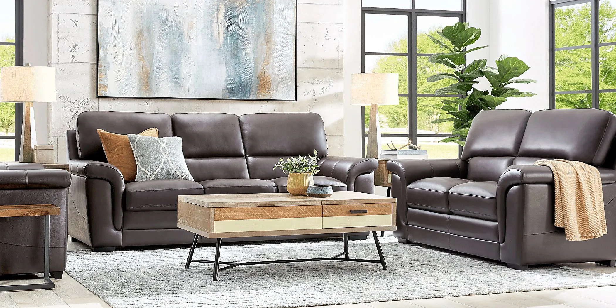 Villa Ashbury Brown Leather Loveseat