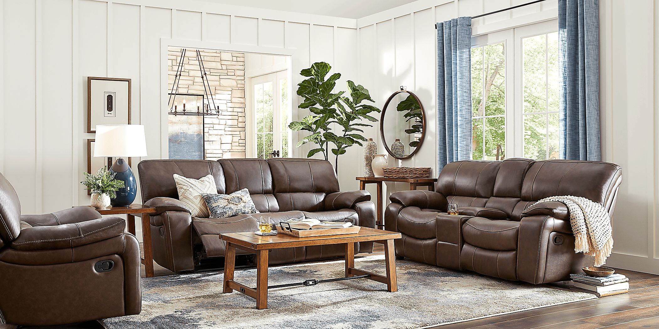 San Gabriel Brown Leather 8 Pc Reclining Living Room