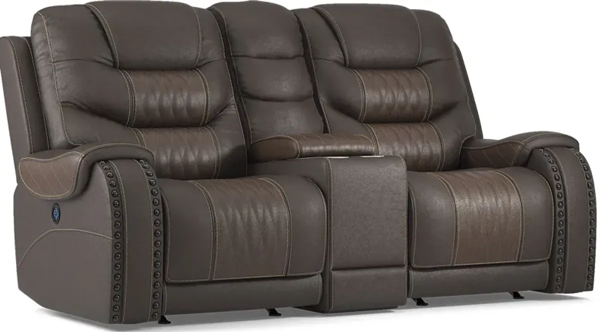 Headliner Brown Leather 7 Pc Dual Power Reclining Living Room