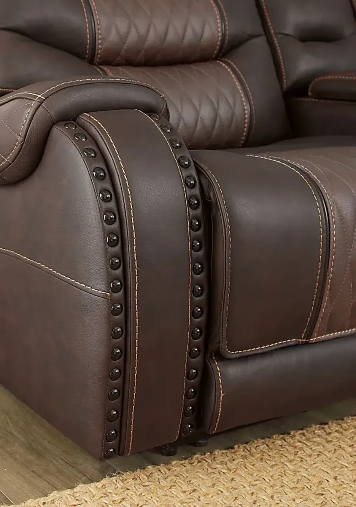 Headliner Brown Leather 7 Pc Dual Power Reclining Living Room