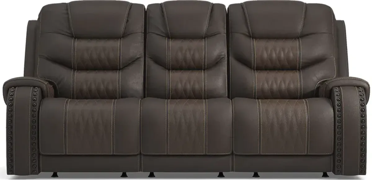 Headliner Brown Leather 7 Pc Dual Power Reclining Living Room