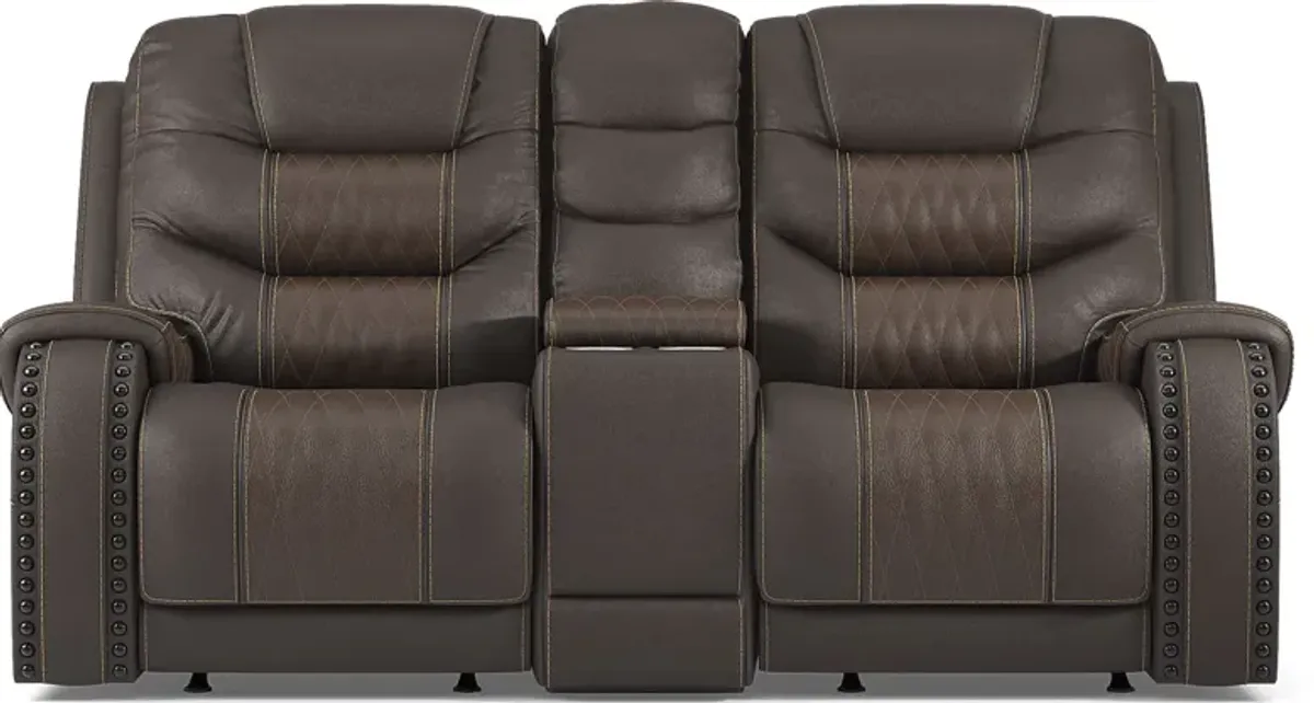 Headliner Brown Leather 7 Pc Dual Power Reclining Living Room