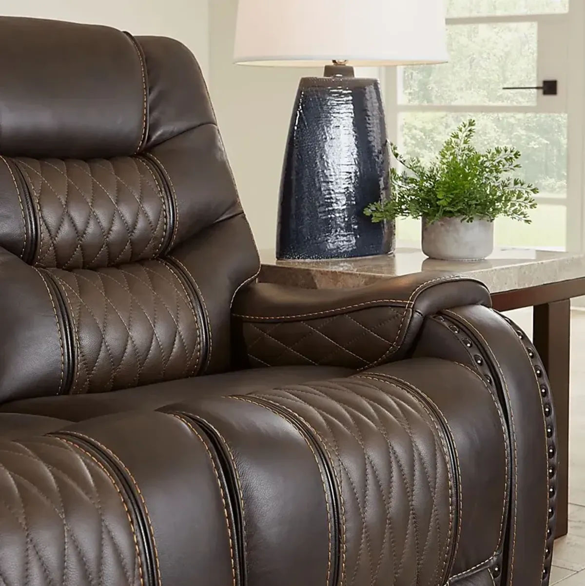 Headliner Brown Leather 7 Pc Dual Power Reclining Living Room